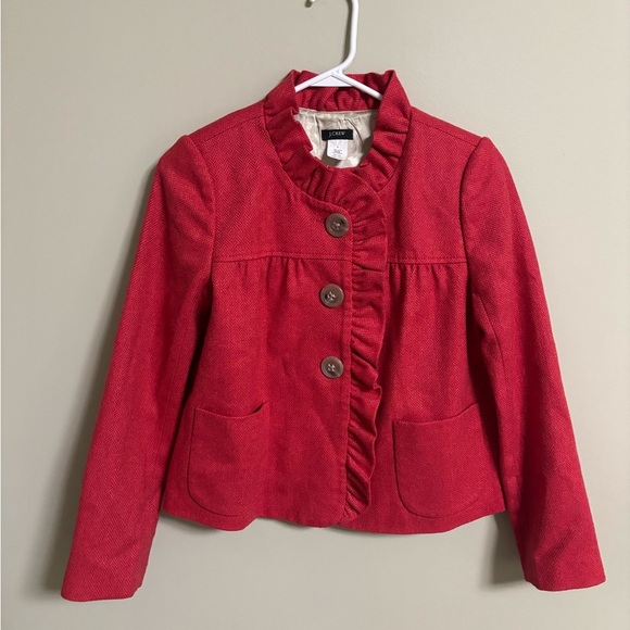 J Crew Fiona Womens Pinkish Red Wool Herringbone Sport Coat Blazer Jacket Size 2 - Picture 1 of 6